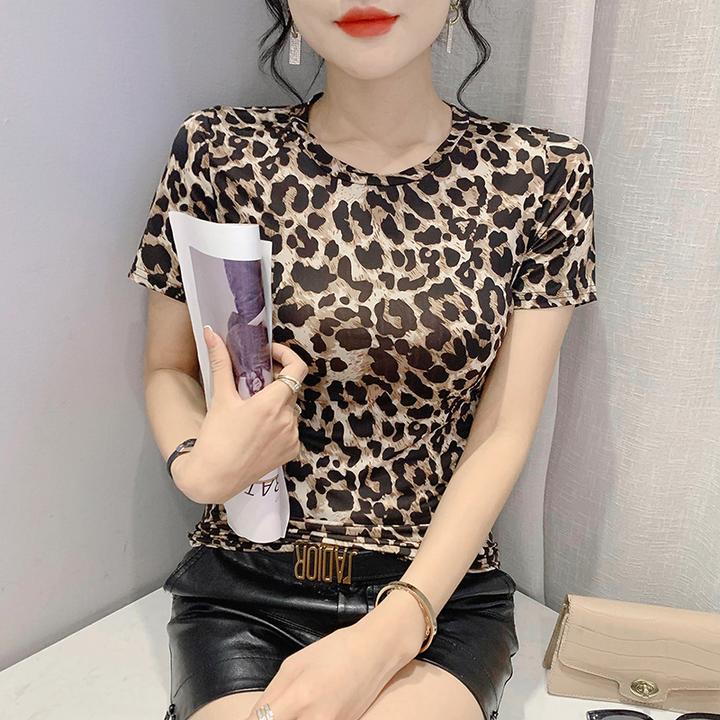 豹纹短袖t恤女2025春夏新款休闲圆领欧洲站时尚百搭显瘦半袖上衣