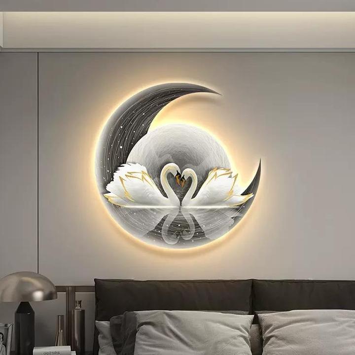 现代轻奢月亮天鹅卧室装饰画高级感床头挂画温馨壁画