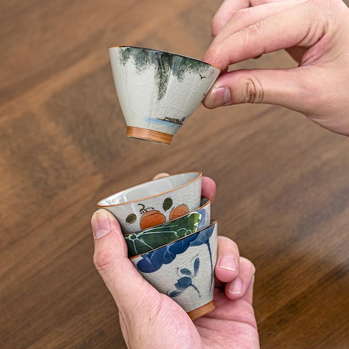 手绘哥窑开片陶瓷功夫小茶杯釉下彩纯手工绘制斗笠茶杯家用泡茶杯