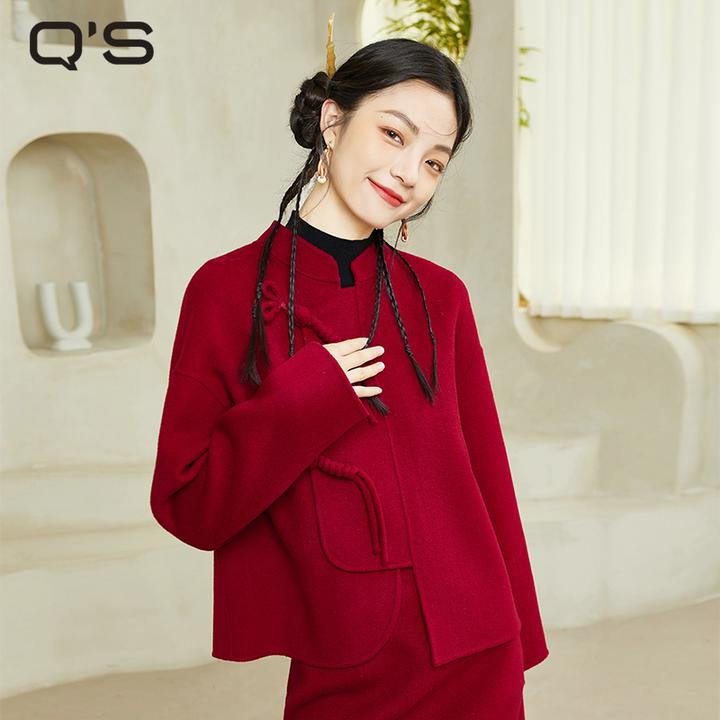 秸熙冬季新款小个子红色双面呢短款大衣新中式气质显瘦外套3XD2A7