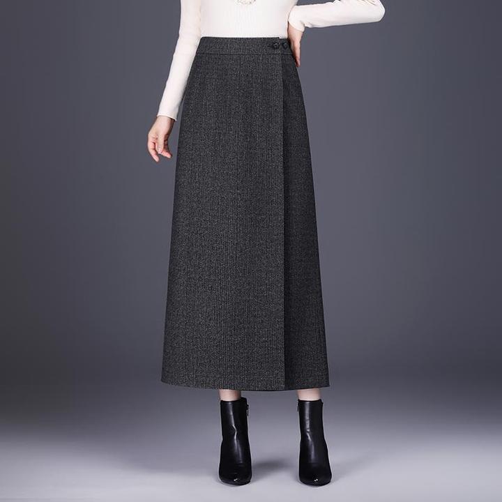 一片式毛呢半身裙女秋冬2024新款高腰显瘦中长款直筒一步包臀长裙