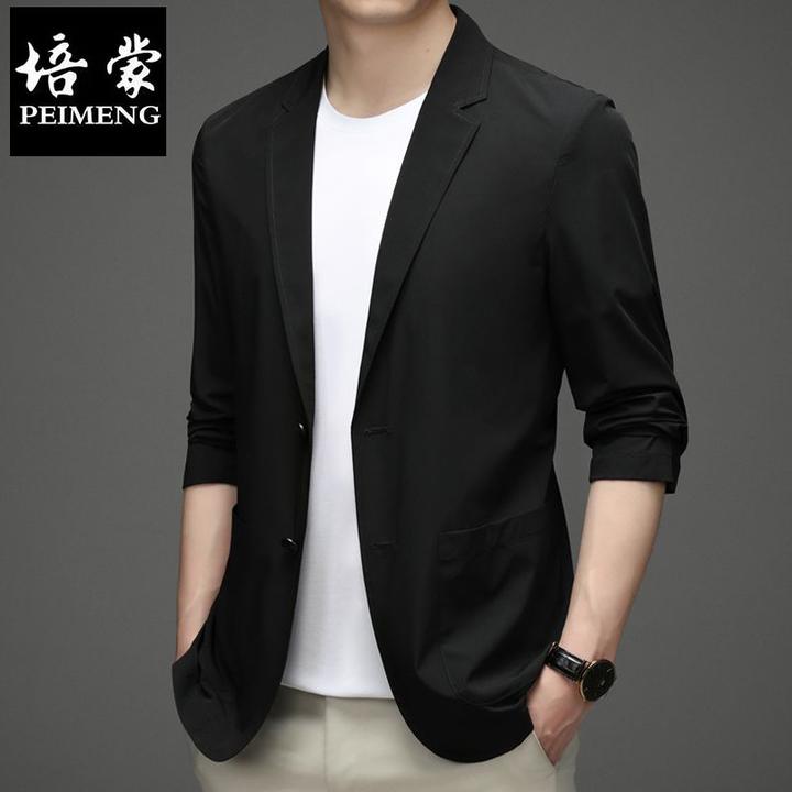 培蒙休闲男装西服薄款修身男士上衣西服时尚百搭上装商务小西服