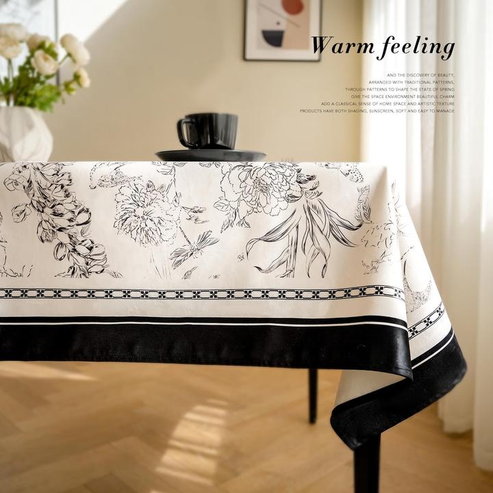 时影之栖轻奢高级感桌布防油防水复古法式新中式绒布茶几餐桌布