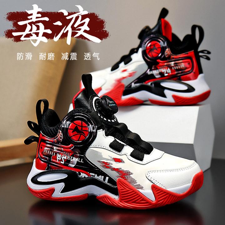 科比童鞋男童2024新款秋款防滑纽扣篮球鞋儿童跑步训练运动鞋学生