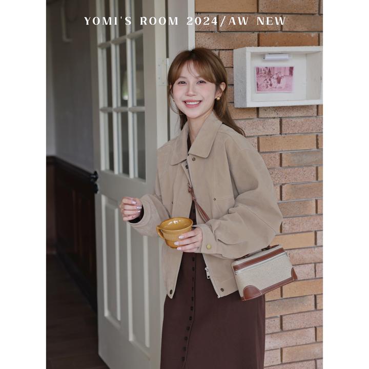 【现货】YOMI小个子定制【纵横都市】pu皮翻领高级感外套女秋冬季