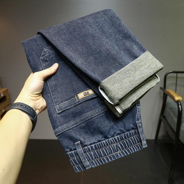 2025秋冬新款男士牛仔裤男加绒加厚宽松直筒松紧腰休闲长裤子男款