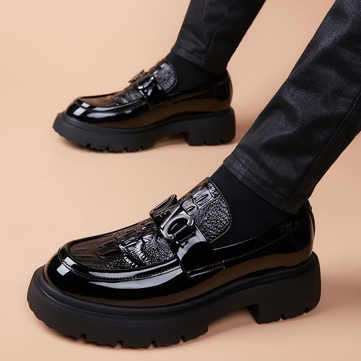 冬季休闲皮鞋男加绒商务正装鳄鱼纹男鞋百搭厚底增高潮流时尚棉鞋