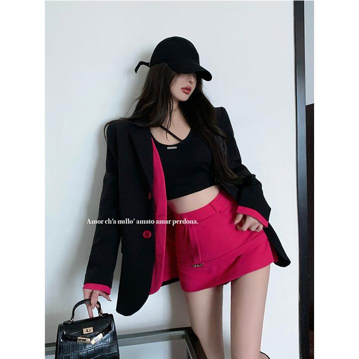今年春季流行爆款纯欲御姐高级感洋气时髦西装外套红色时尚半身裙