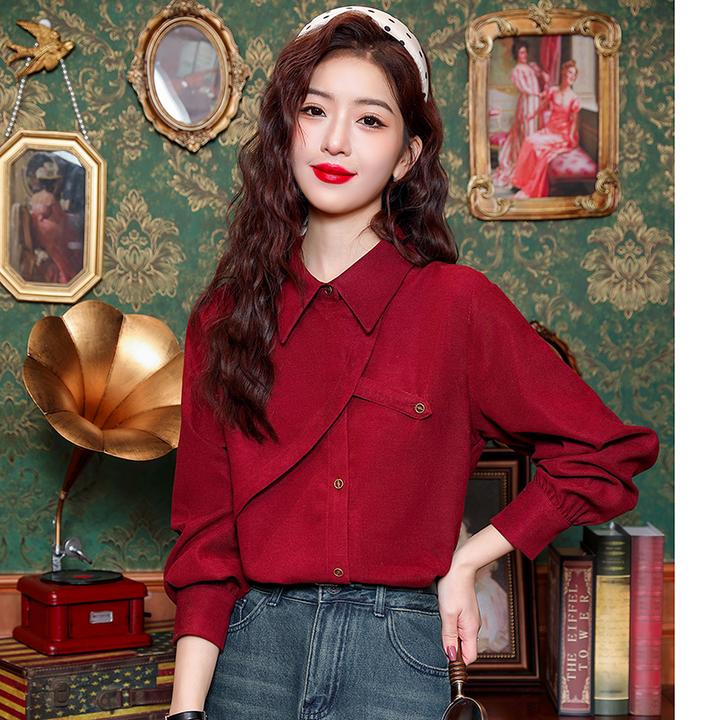 htt8622法式小香风娃娃领衬衫2024春季新款时尚优雅百搭通勤上衣