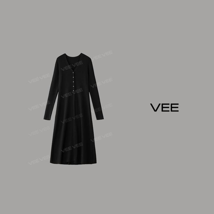 VEE【女神开衫】秋新款设计感长款v领修身纽扣百搭开衫