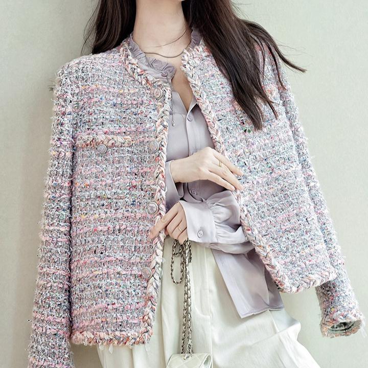 时尚小香外套女2025小香风新款重磅秋冬花纱肌理感粗花呢长袖上衣