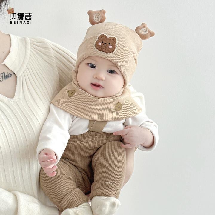 婴儿帽子秋冬季毛线帽男宝宝新生儿护耳针织帽护囟门加厚小月龄冬