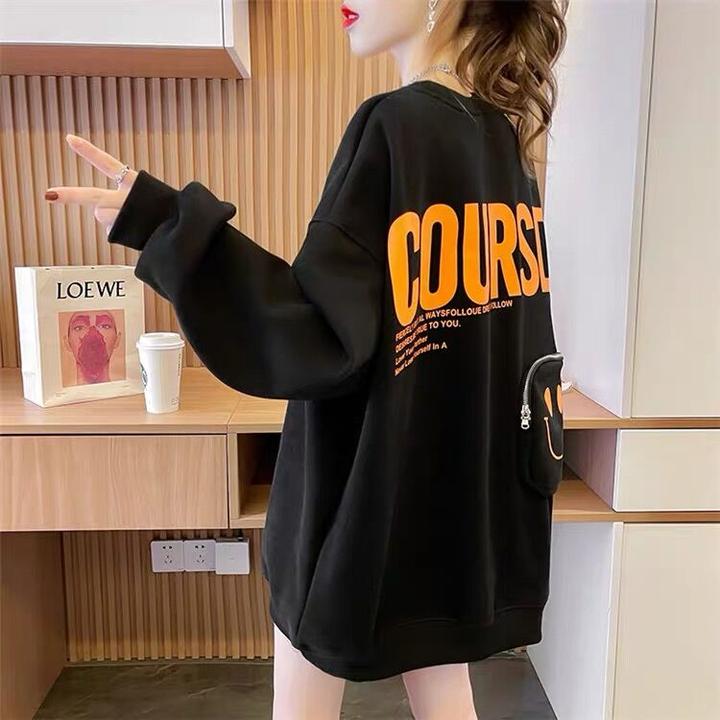 纯棉后口袋设计感小众卫衣女春秋薄款网红ins潮字母印花上衣外套