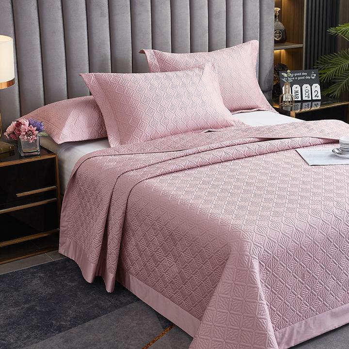 高档奢华双面长绒棉纯棉床盖三件套四季通用加大纯色轻奢夹棉床单