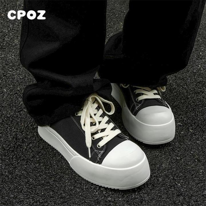 王琳凯同款大头鞋子厚底增高情侣黑色帆布板鞋韩版新款休闲鞋潮鞋