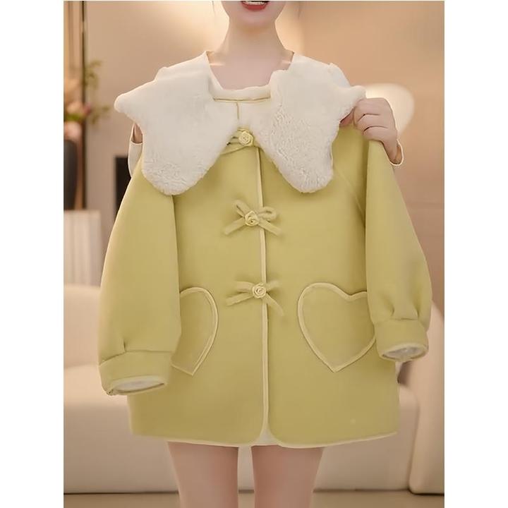 女童秋冬款外套2024新款儿童洋气加厚加绒毛呢大衣冬季娃娃领上衣