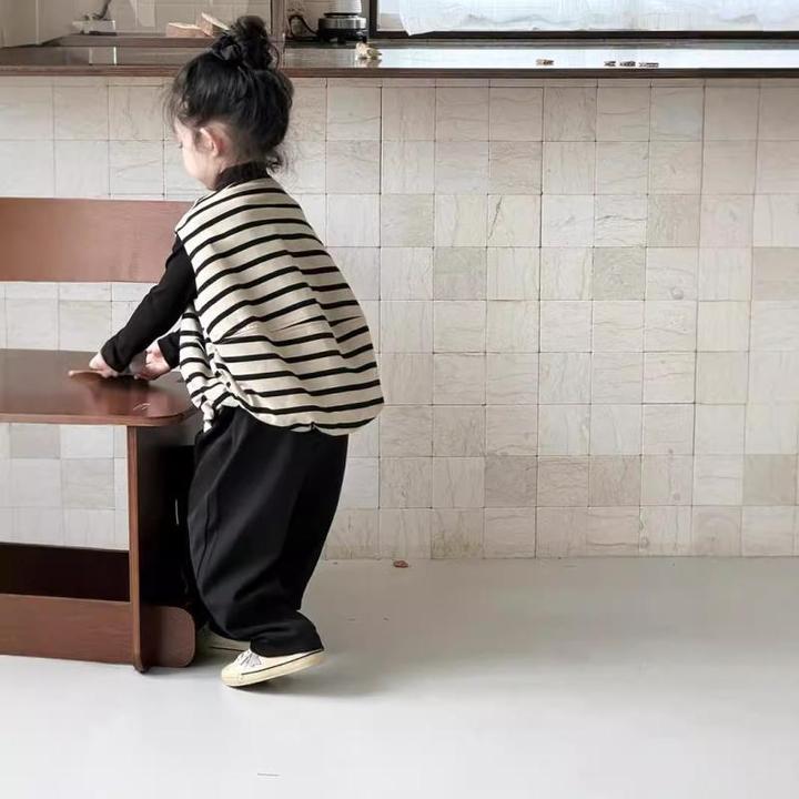 儿童韩系条纹灯笼马甲2024女童秋季小众设计感背心秋装百搭坎肩