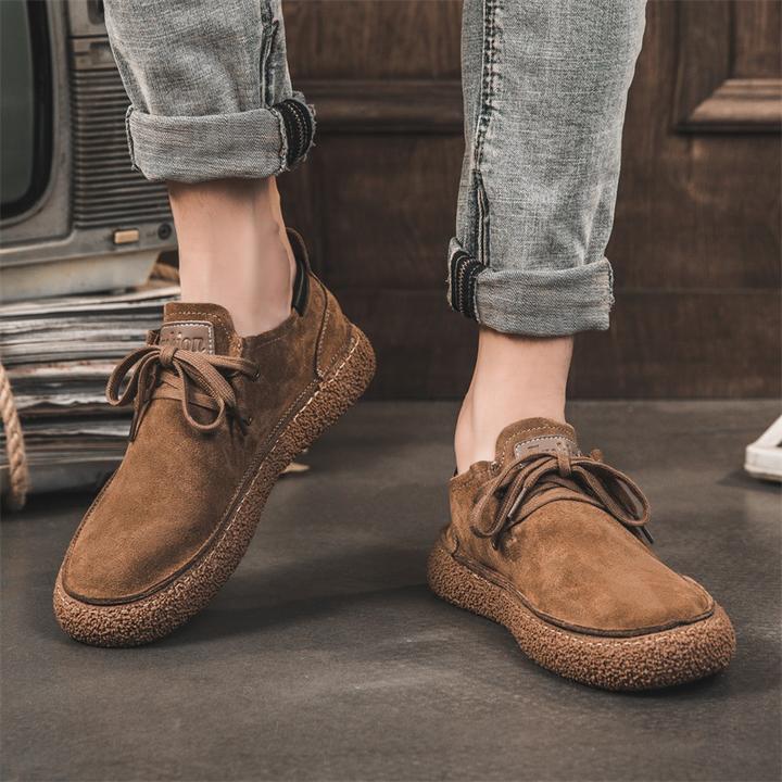 男休闲翻毛皮鞋男真皮软底鞋子潮一脚蹬鞋日系复古板鞋男透气单鞋