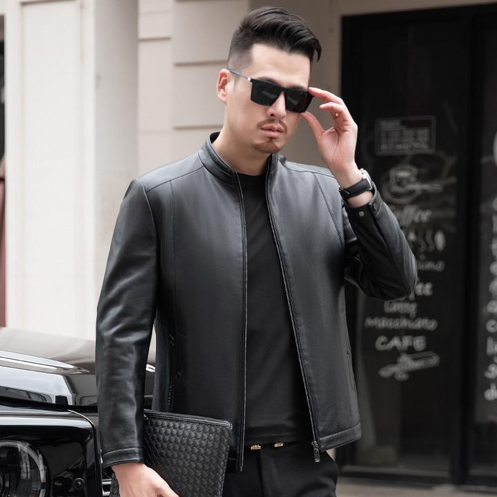 春季时尚短款皮夹克外套春秋季真皮皮衣男士潮流休闲立领青年新款