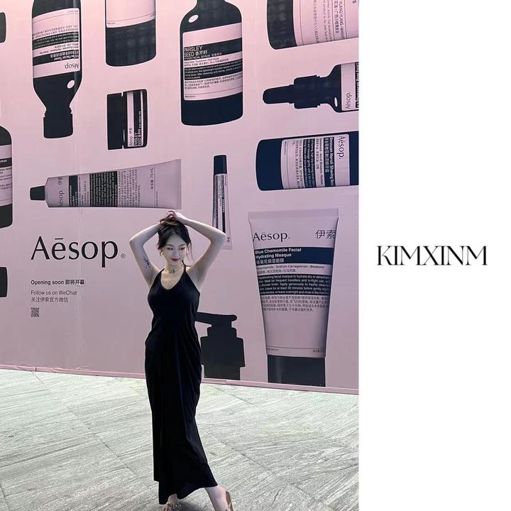 【KIM·XIM】女神的约会studio夏季黑色设计师法式优雅吊带连衣裙