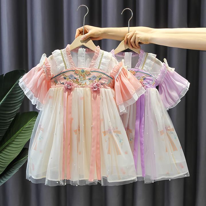 汉服女童2023新款夏季齐胸襦裙女宝宝古风超仙古装儿童夏装连衣裙