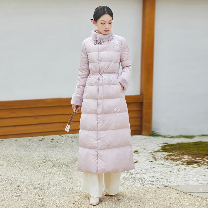 【F301】冬季国风年轻人户外保暖休闲过膝白鸭绒时尚长款羽绒服