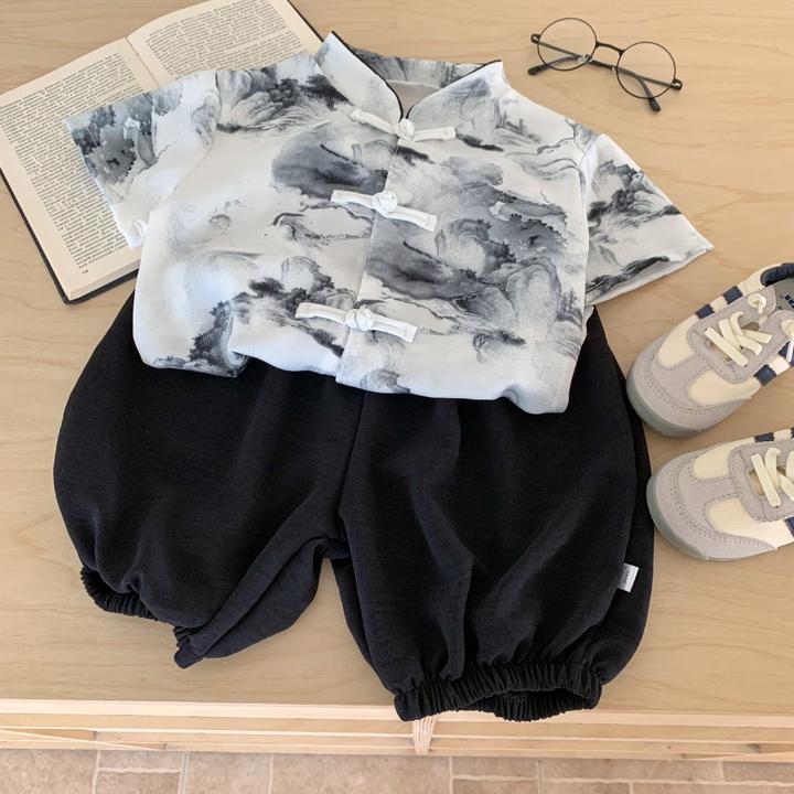 男童唐装新款国风薄款儿童宝宝新中式两件套儿童短袖套装唐装