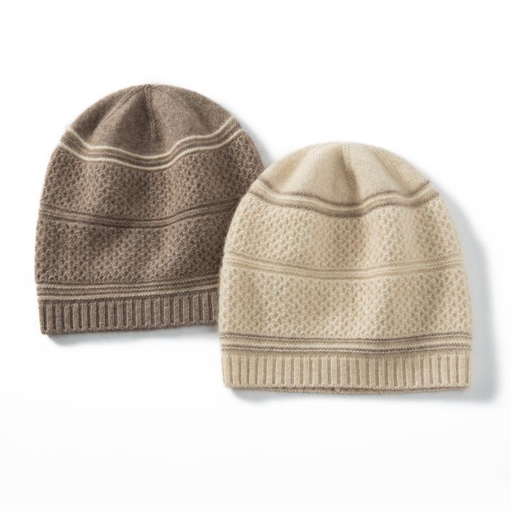 秋冬季山羊绒帽子桂花针提花毛线帽男女户外保暖护耳包头帽126