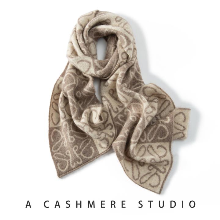 秋冬山羊绒针织围巾男女时尚双面提花披肩户外保暖护颈椎围脖179