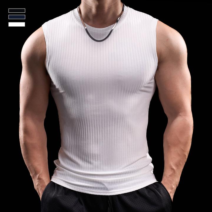 霸道肌肉夏季男士跑步训练健身衣服微弹运动上衣无袖男装背心美式