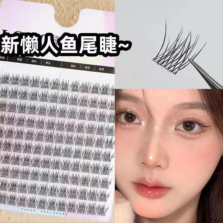 10排大容量懒人鱼尾假睫毛透明梗自然仿真三部曲分段式卷翘上镜款