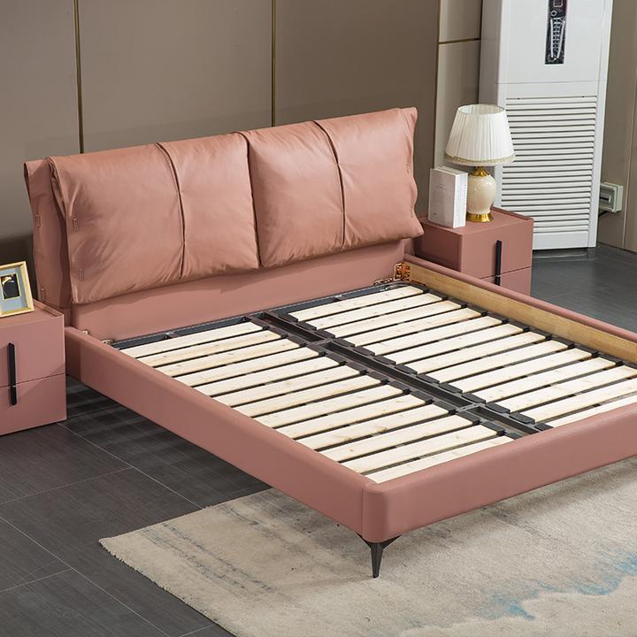 意式极简大床轻奢粉色现代简约双人床婚床北欧时尚卧室床软包床