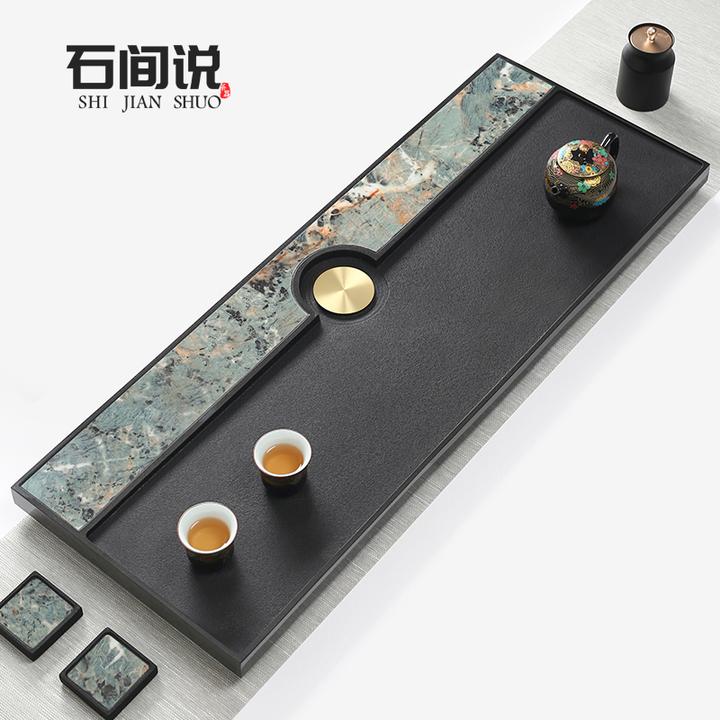 石间说乌金石茶盘搭配奢石茶盘轻奢高级感创意绿韵系列疏影茶台