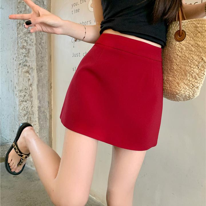 复古红色显白显瘦半身裙女2025夏季甜辣妹百搭显瘦A字防走光短裙