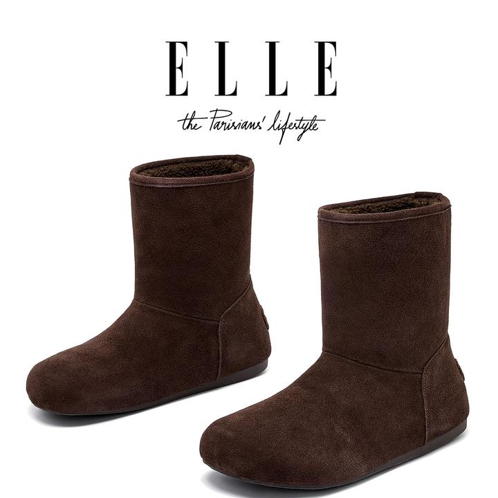 ELLE大头丑萌鞋复古勃肯短靴女冬季2025厚底内增高套筒真皮面包鞋