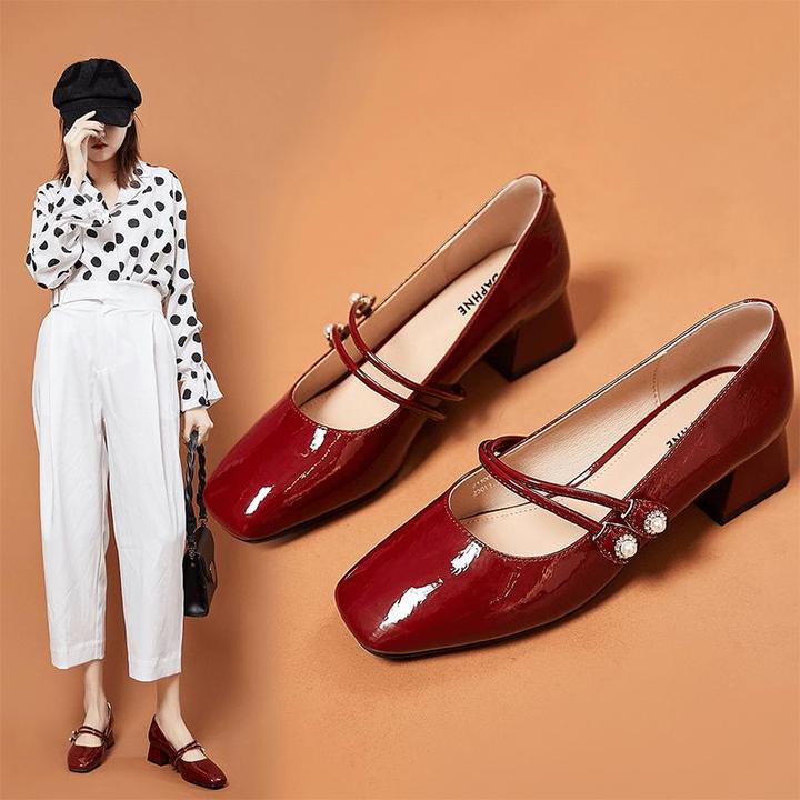 达芙妮玛丽珍鞋2024秋季爆款红色婚鞋小皮鞋红鞋喜婆婆配旗袍单鞋