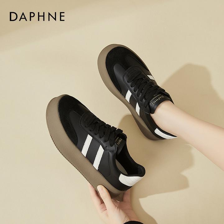 达芙妮厚底板鞋女2024新款春秋低帮软底运动休闲鞋复古松糕德训鞋