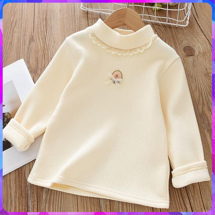 韩版女童套头打底衫女童加绒打底衫女童加绒加厚打底衫中大童半高
