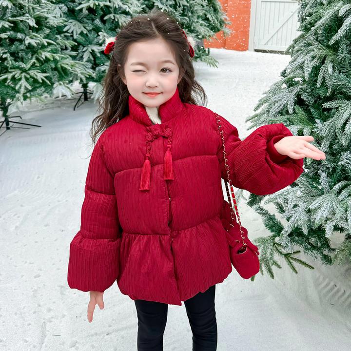 女童加绒加厚棉服2024新款冬季女孩中国风复古保暖拜年服女宝冬装