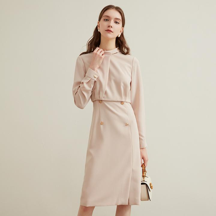 ANMANI恩曼琳秋季新款优雅气质压褶高级感连衣裙女WANDCA16