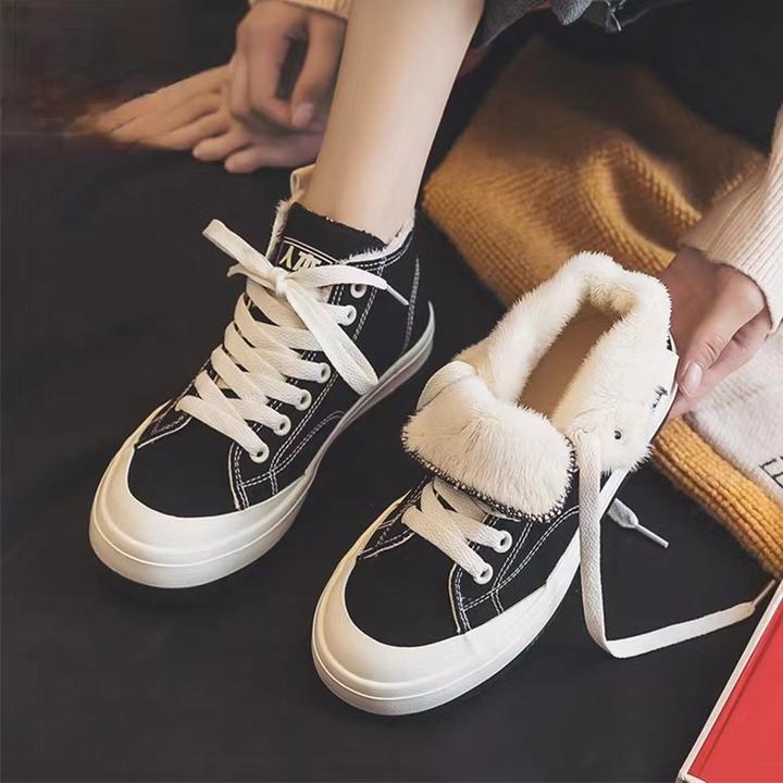 人本【秋冬女款】高帮短靴女百搭棉鞋女经典加绒学生球鞋韩版加厚