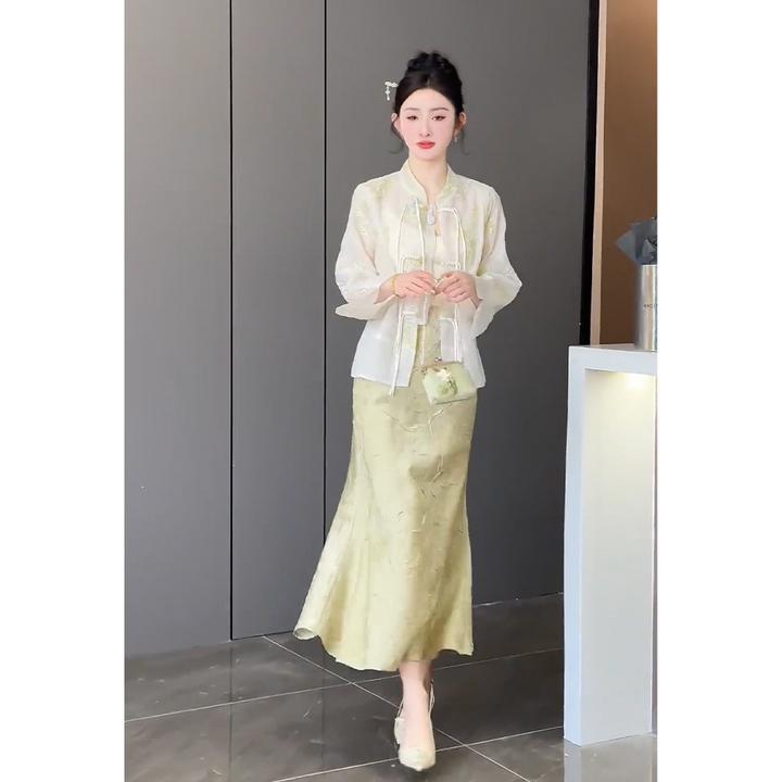 2024新款新中式复古轻奢改良旗袍衬衫上衣高级感简约气质半身裙女