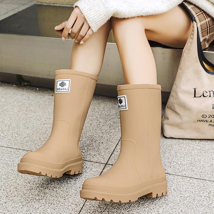 冬季保暖中筒雨鞋女士时尚厚底胶鞋耐磨水鞋外穿防水防滑胶鞋雨靴