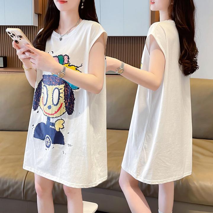 大码女装中长款无袖纯棉T恤女夏季新款韩版宽松百搭胖mm背心上衣