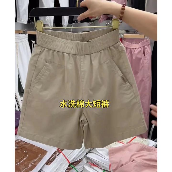 2025夏季妈妈短裤舒适水洗棉松紧高腰薄款五分阔腿弹力宽松休闲