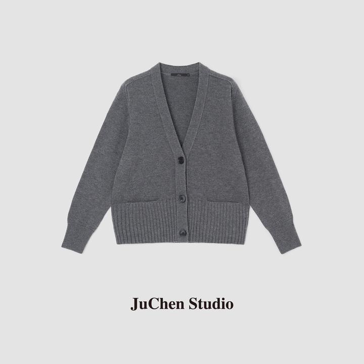 黑标线“量感选手”马术系列高支羊毛螺纹口袋开衫FW241198-57