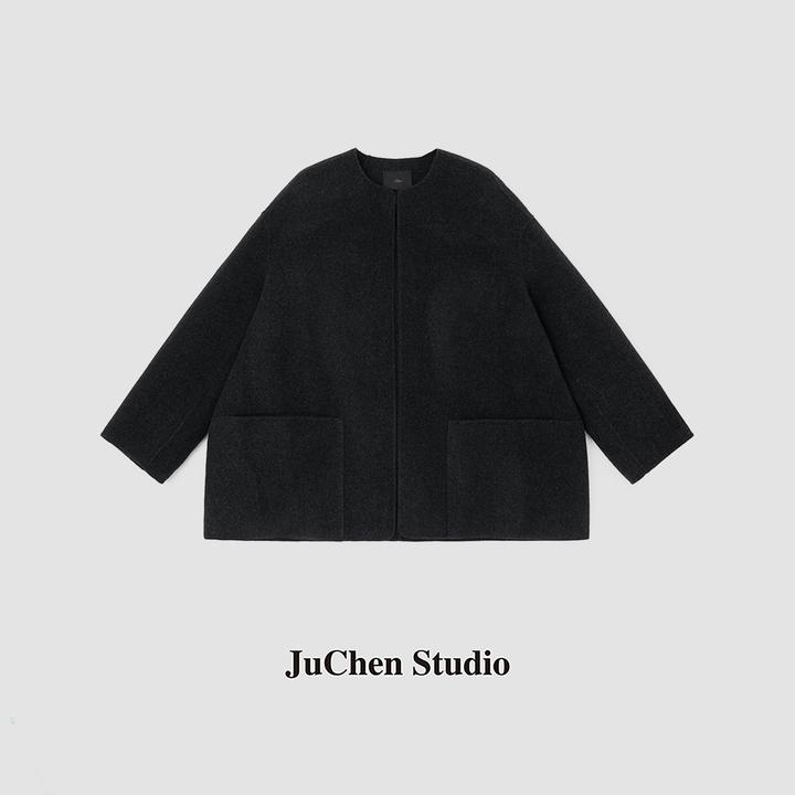 “柏林的冬”质感进阶高品双面羊毛圆弧领落肩立裁毛呢外套FW072918