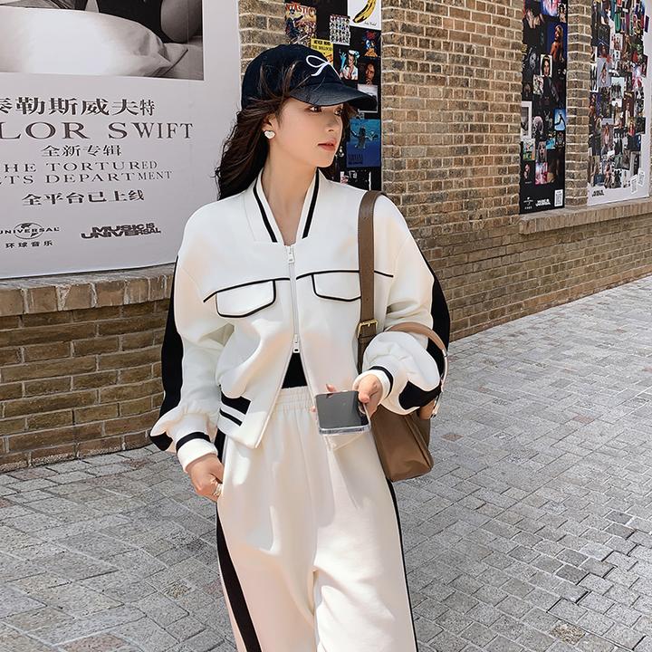 宽松时尚棒球休闲运动套装女秋短款洋气外套直筒阔腿感春秋两件套