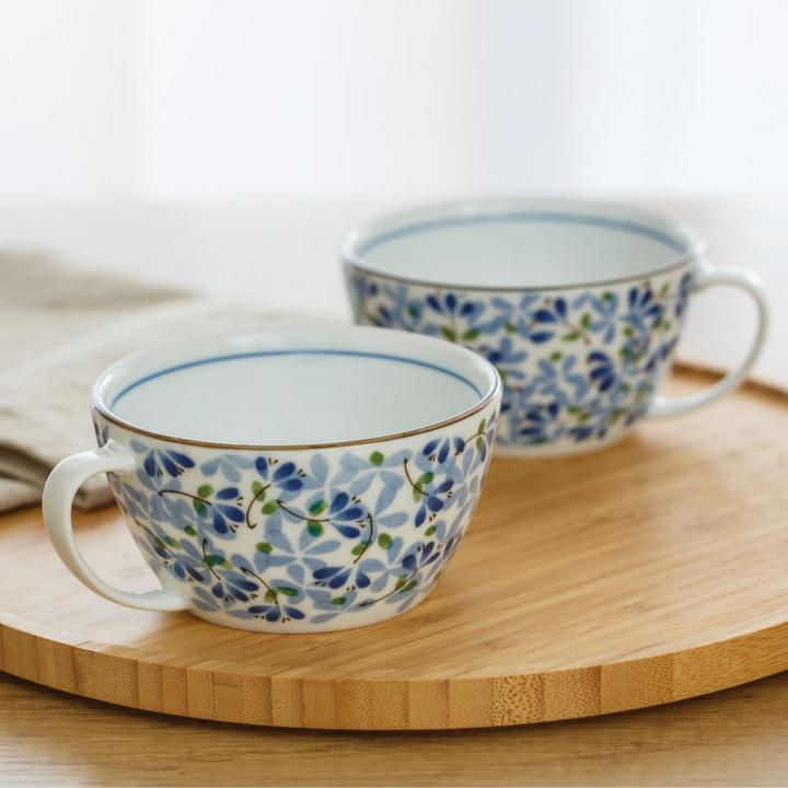 【1支】小蓝芽唐草早餐杯日本进口釉下彩家用日式陶瓷杯豆浆牛奶杯