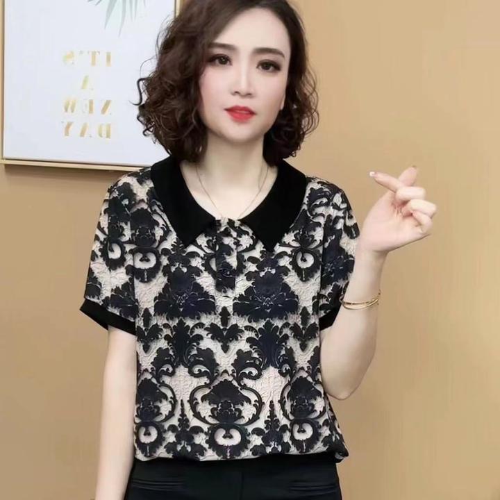 2024新品时尚洋气百搭气质显瘦短袖娃娃领T恤女士上衣